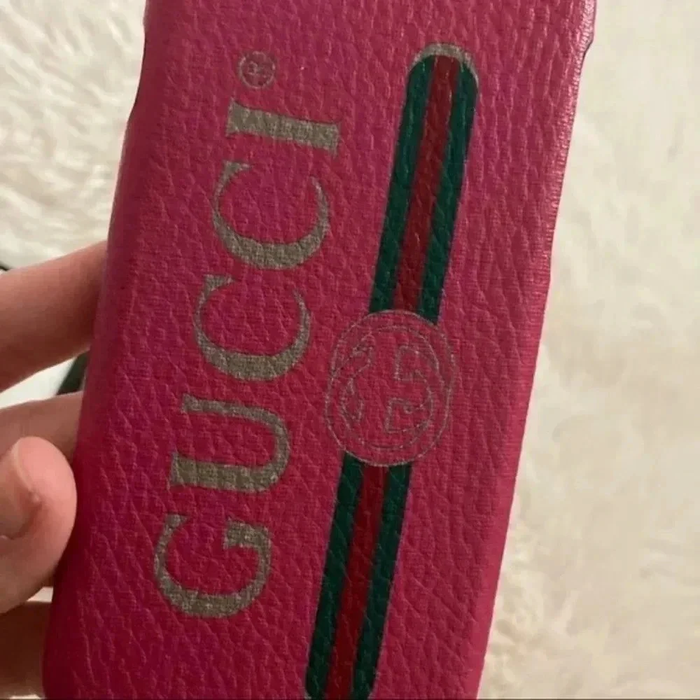 GUCCI Vintage Logo Print IPhone SE/7/8 Leather Pink Phone Case
